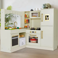 Corner Wooden Play Kitchen - Large Toddler Pretend Cooking Playset