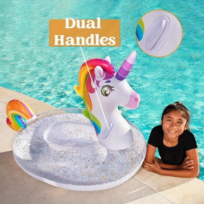 Inflatable Unicorn Pool Float - Rainbow Glitter Ride-On for Kids