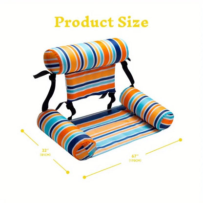 3-Pack Striped Inflatable Pool Float Loungers - Adult Hammock Chairs