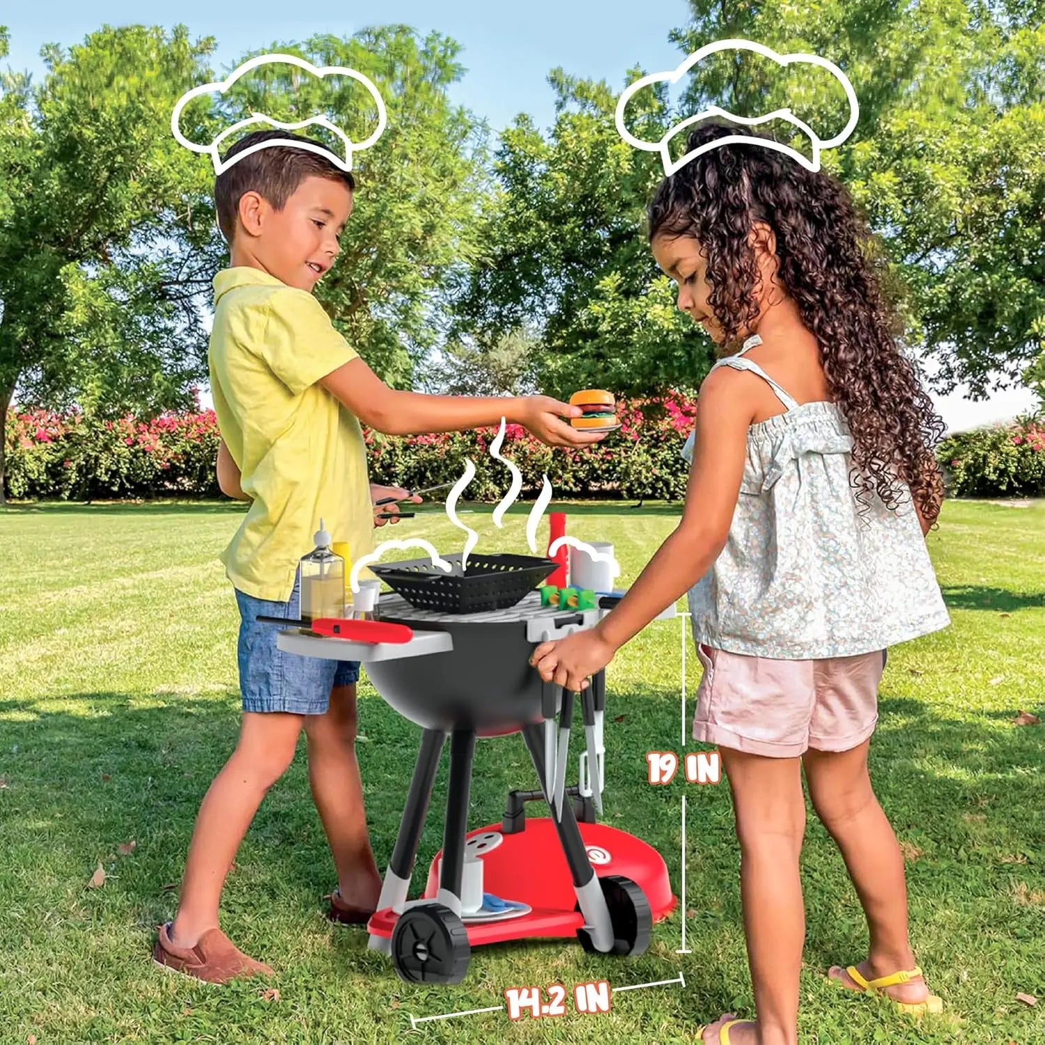 Kids BBQ Grill Playset 34-Piece Interactive Kitchen Toy for Toddlers