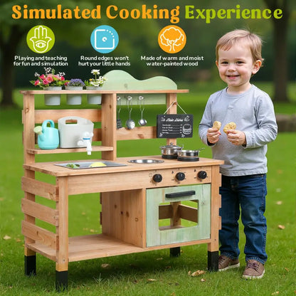 Wooden Outdoor Mud Kitchen Playset for Kids Backyard Garden