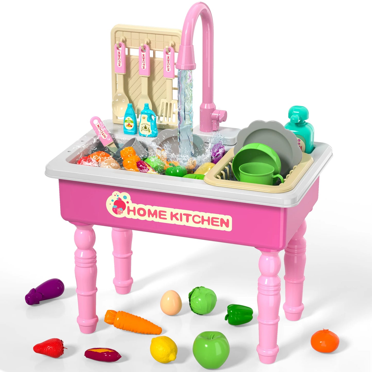 Kids Play Kitchen Sink Toy with Running Water & Automatic Cycle
