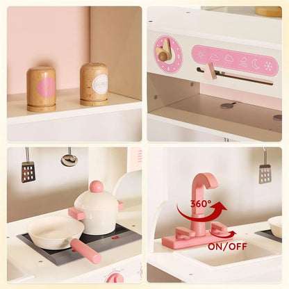 Wooden Play Kitchen for Kids - Modern Toy Kitchen with Lights & Sounds