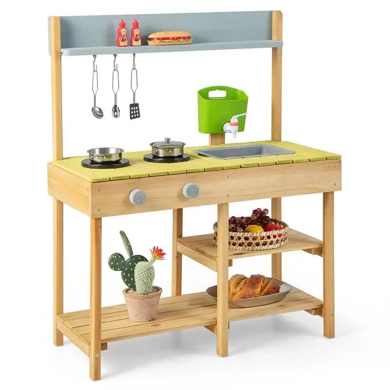Kids Outdoor Wooden Play Kitchen - Solid Pine Backyard Mud Kitchen