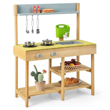 Kids Outdoor Wooden Play Kitchen - Solid Pine Backyard Mud Kitchen