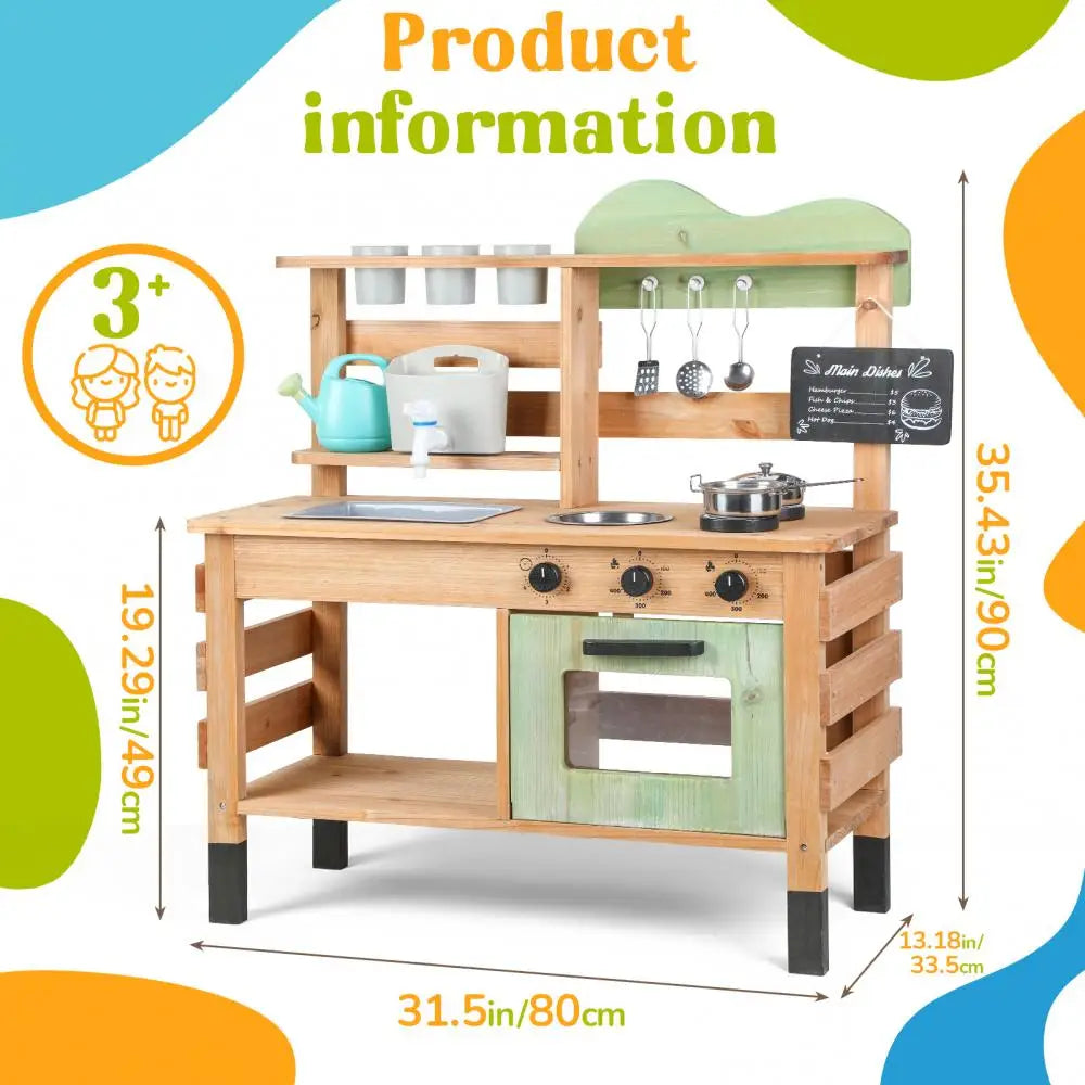Wooden Outdoor Mud Kitchen Playset for Kids Backyard Garden