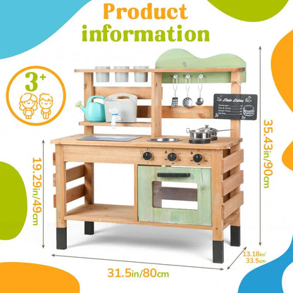 Wooden Outdoor Mud Kitchen Playset for Kids Backyard Garden