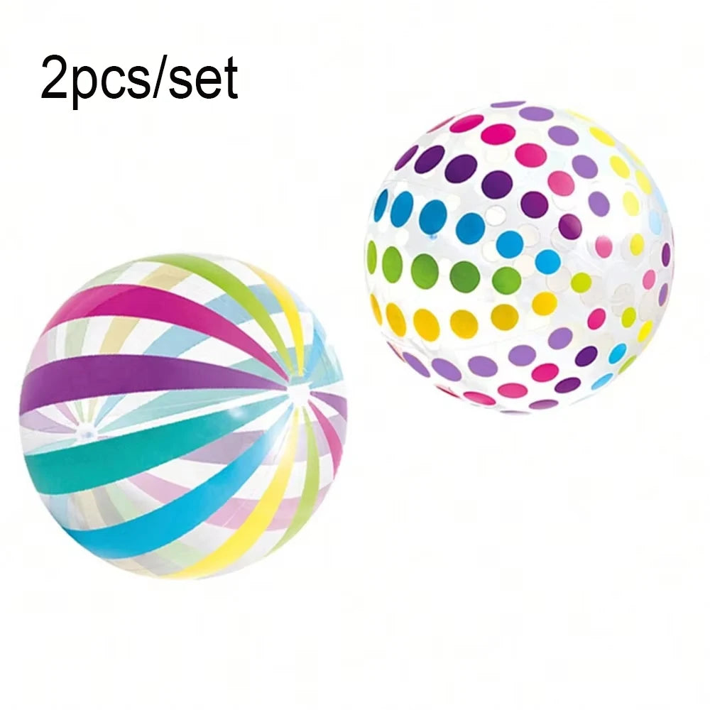 2-Pack Colorful Striped Transparent Beach Balls for Pool Parties