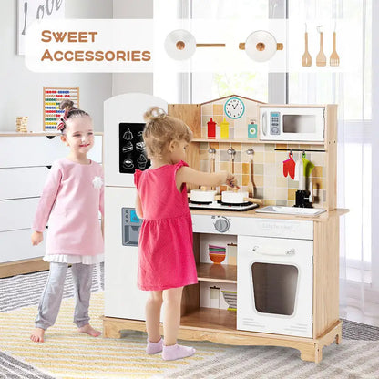 Kids Wooden Play Kitchen Set with Realistic Sounds & Accessories