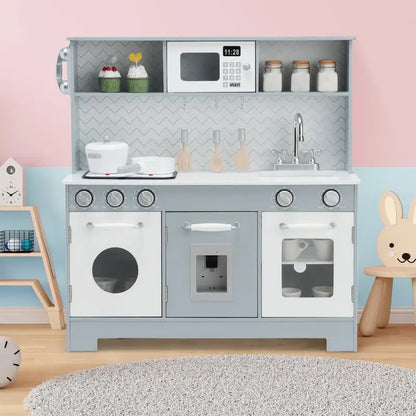 Wooden Kids Play Kitchen Set with Realistic Lights and Sounds