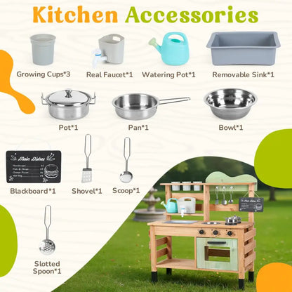 Wooden Outdoor Mud Kitchen Playset for Kids Backyard Garden