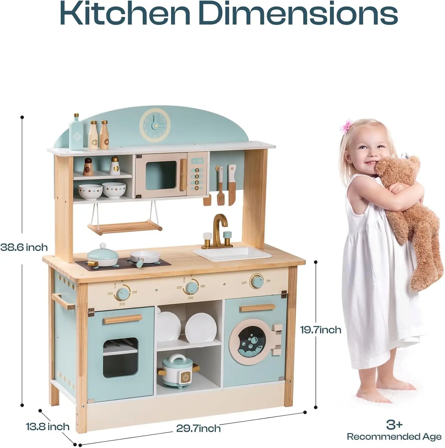 Wooden Play Kitchen Set for Kids & Toddlers