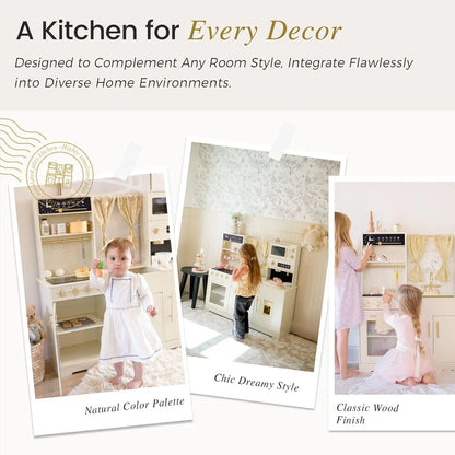 Modern Wooden Play Kitchen Set for Kids - Trendy Home Style