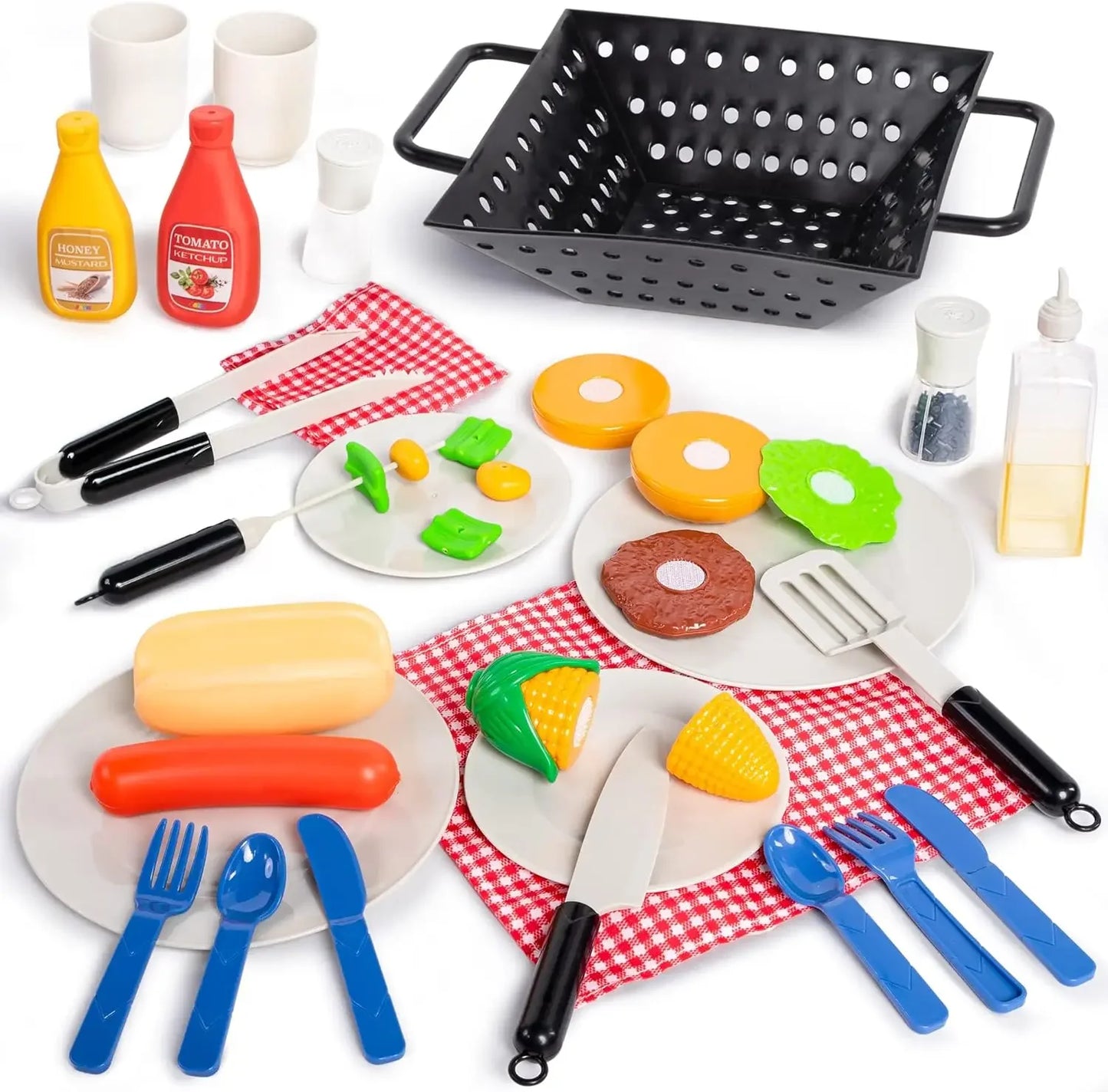 Kids BBQ Grill Playset 34-Piece Interactive Kitchen Toy for Toddlers