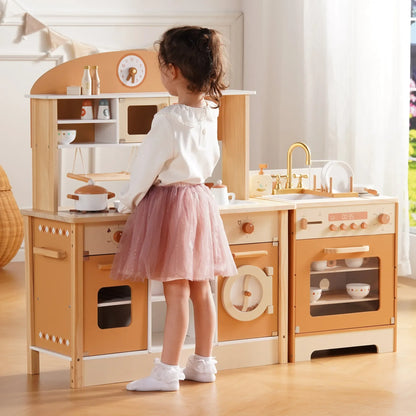 Wooden Play Kitchen Playset - Montessori Wood Toy for Kids