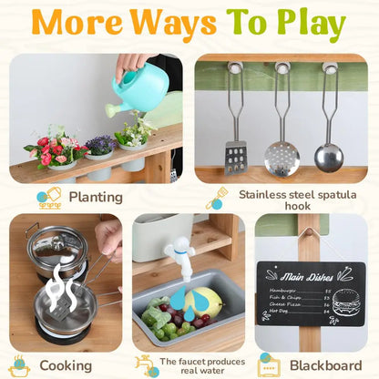Wooden Outdoor Mud Kitchen Playset for Kids Backyard Garden
