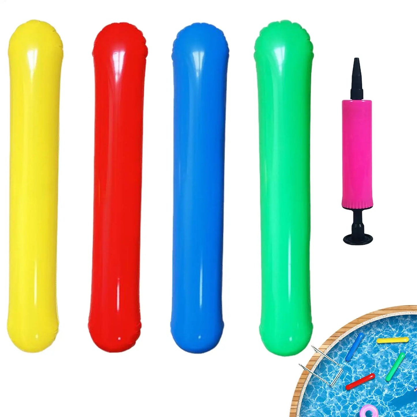 4-Pack Inflatable Pool Noodles PVC Water Floats with Pump for Travel