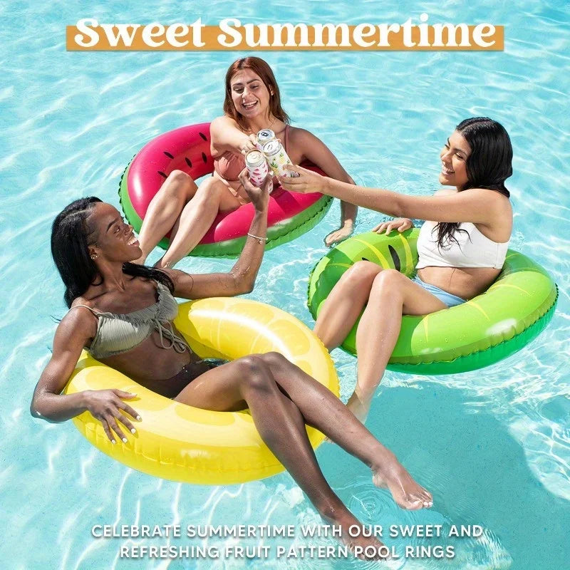 3-Pack Fruit Inflatable Pool Tubes - 32.5" Swim Rings for Summer Parties