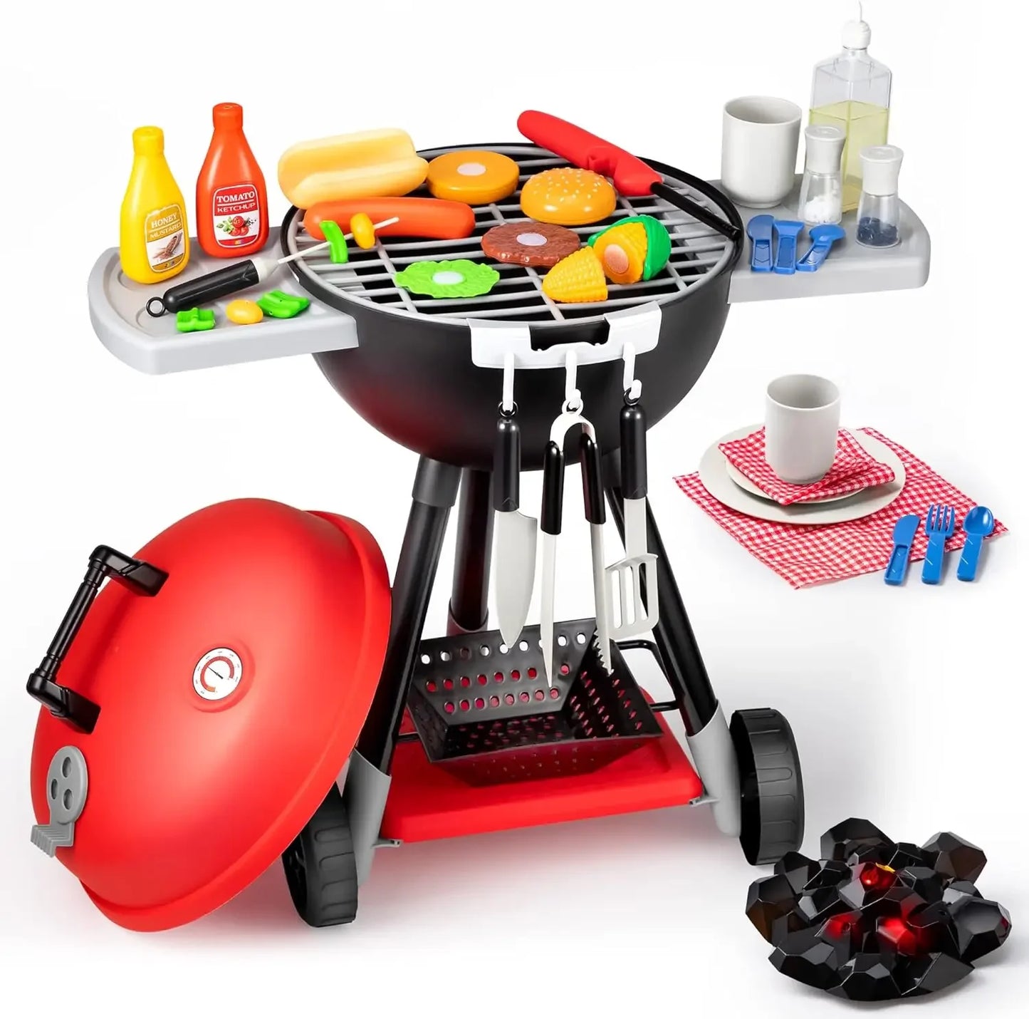 Kids BBQ Grill Playset 34-Piece Interactive Kitchen Toy for Toddlers