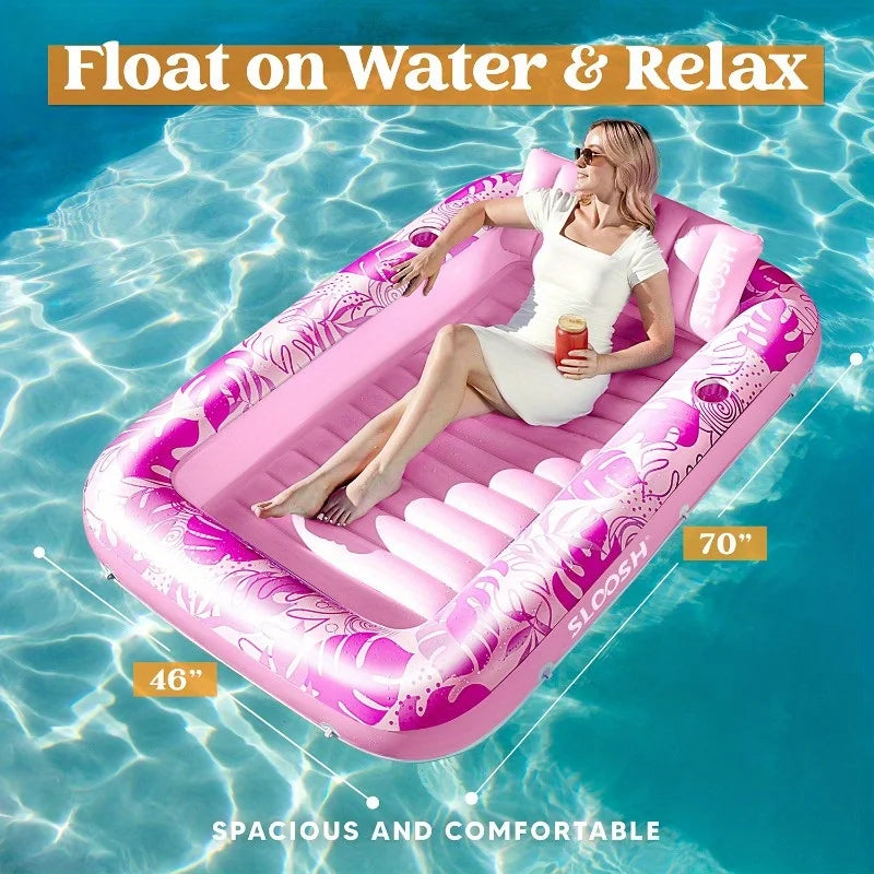 Inflatable Tanning Pool Lounger - Pink PVC Sunbathing Bed for Pools
