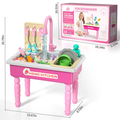 Kids Play Kitchen Sink Toy with Running Water & Automatic Cycle