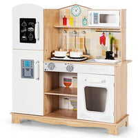 Kids Wooden Play Kitchen Set with Realistic Sounds & Accessories