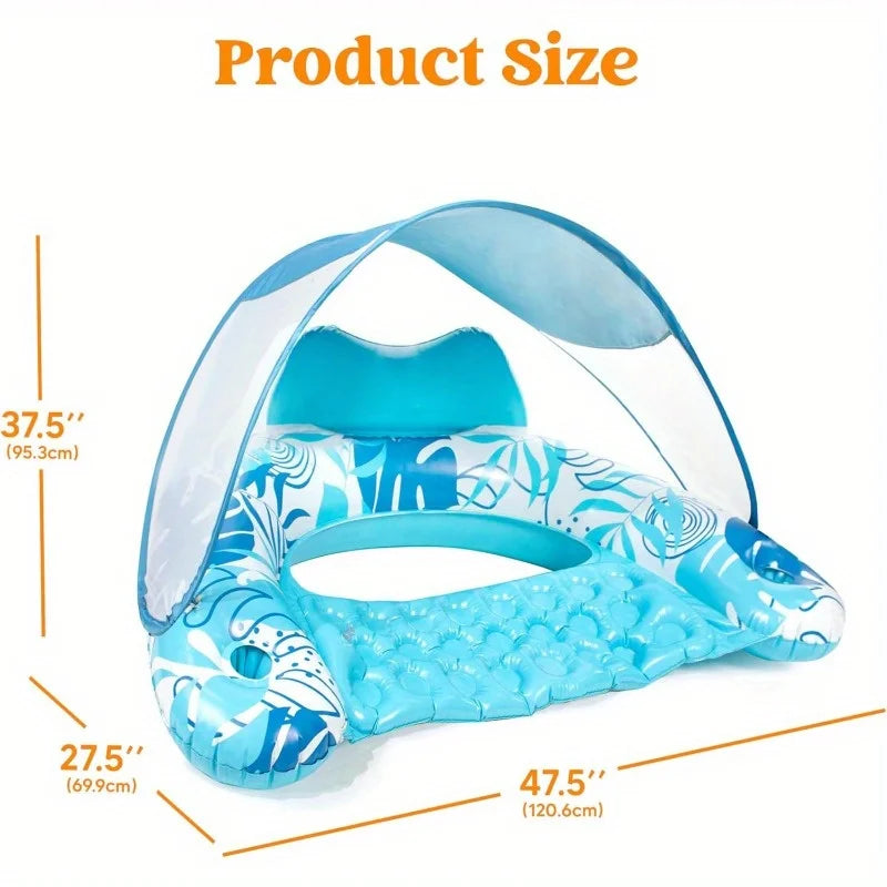 XL Inflatable Pool Lounge Chair with Canopy for Adult Relaxation