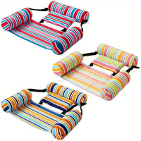 3-Pack Striped Inflatable Pool Float Loungers - Adult Hammock Chairs