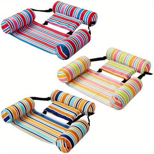 3-Pack Striped Inflatable Pool Float Loungers - Adult Hammock Chairs