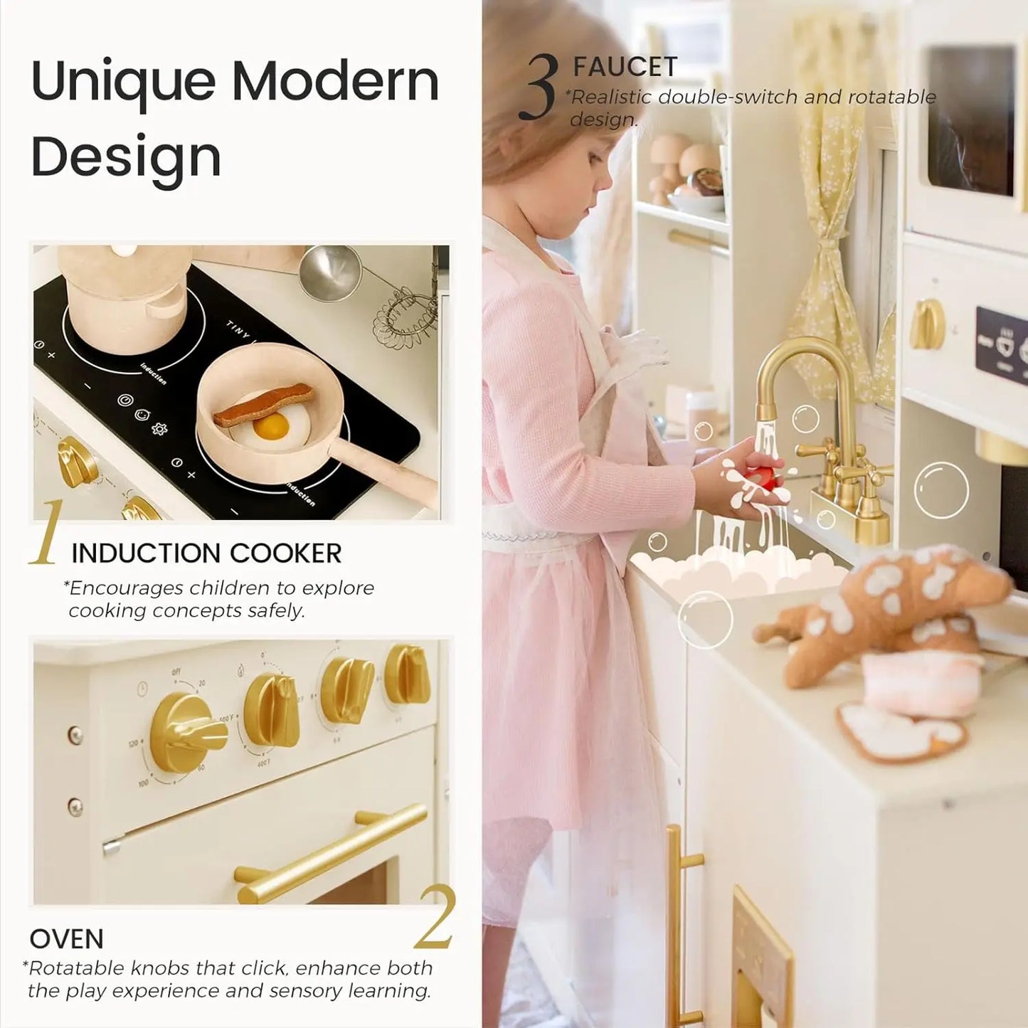 Modern Wooden Play Kitchen Set for Kids - Trendy Home Style