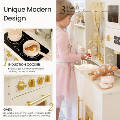 Modern Wooden Play Kitchen Set for Kids - Trendy Home Style