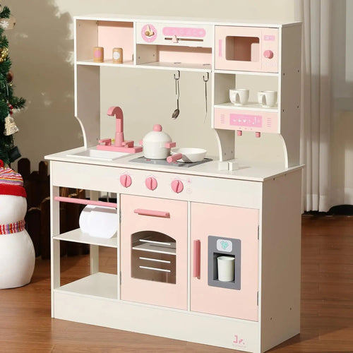 Wooden Play Kitchen for Kids - Modern Toy Kitchen with Lights & Sounds