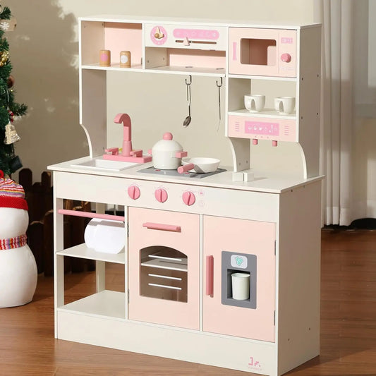Wooden Play Kitchen for Kids - Modern Toy Kitchen with Lights & Sounds