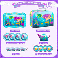 Kids Tin Tea Party Set - Mermaid & Unicorn Princess Pretend Play