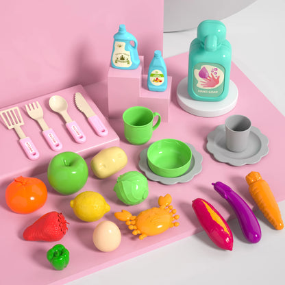 Kids Play Kitchen Sink Toy with Running Water & Automatic Cycle