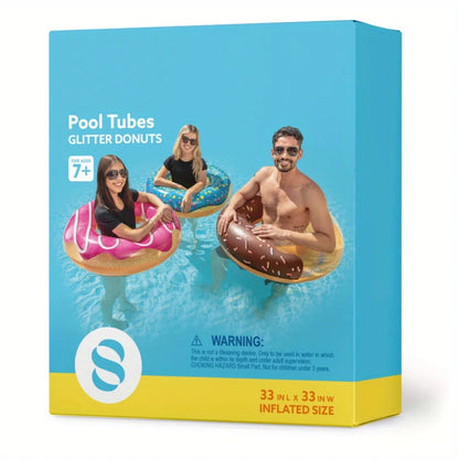 3-Pack Glitter Donut Pool Floats - 32.5" Inflatable Swim Tubes