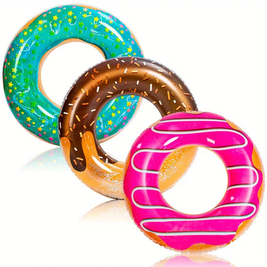 3-Pack Glitter Donut Pool Floats - 32.5" Inflatable Swim Tubes