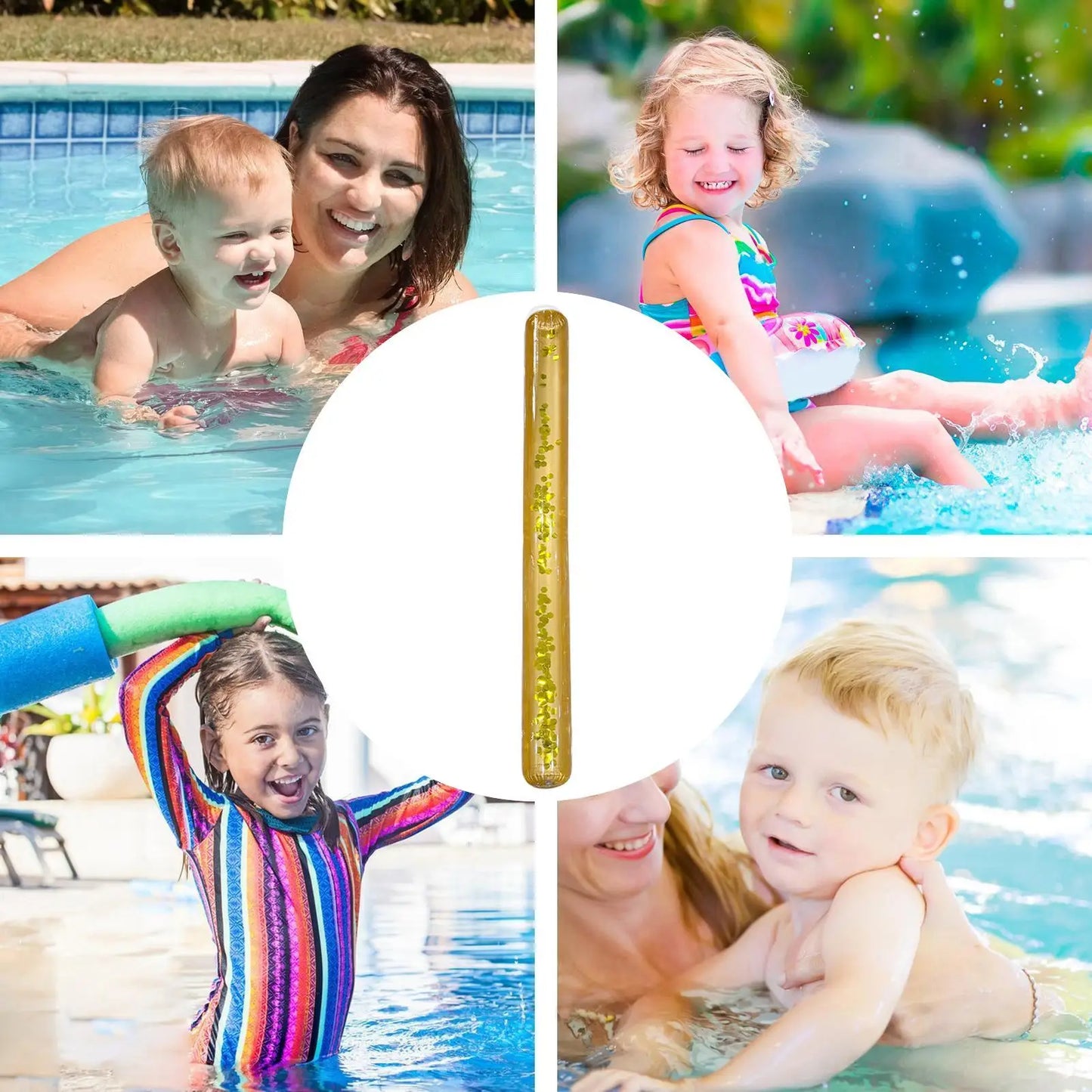 Inflatable Glitter Pool Noodle PVC Swim Float for Beach & Pool