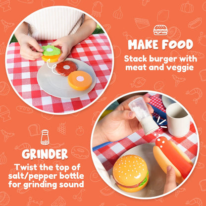 Kids BBQ Grill Toy Playset, 27-Piece Pretend Food Set for Toddlers