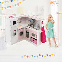Wooden Corner Play Kitchen Set with Lights & Sounds for Toddlers