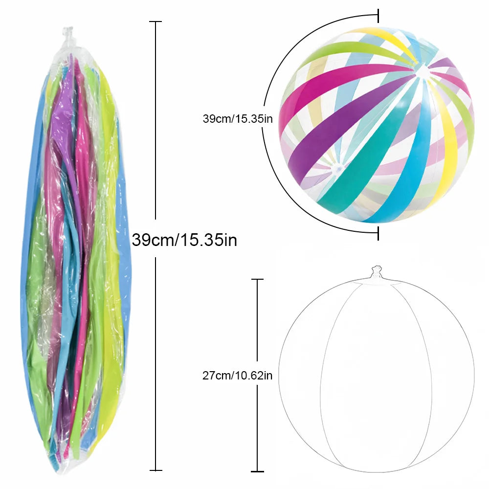 2-Pack Colorful Striped Transparent Beach Balls for Pool Parties