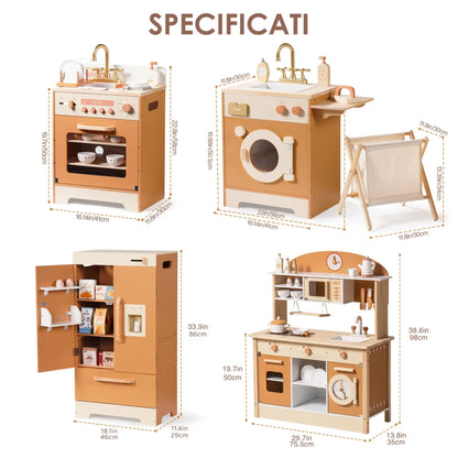 Wooden Play Kitchen Playset - Montessori Wood Toy for Kids