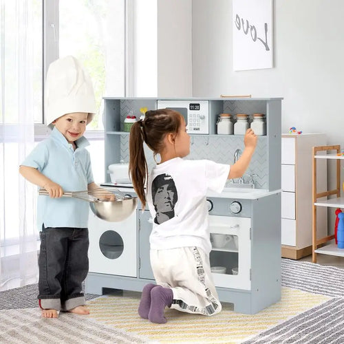 Wooden Kids Play Kitchen Set with Realistic Lights and Sounds
