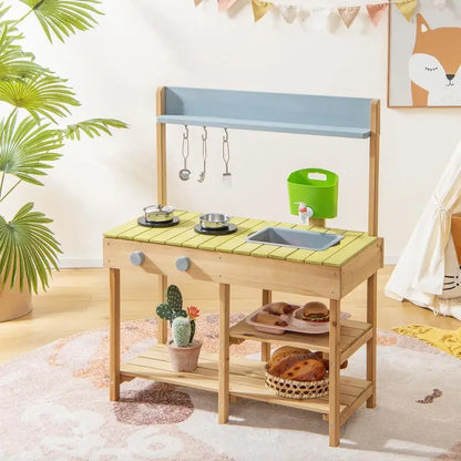 Kids Outdoor Wooden Play Kitchen - Solid Pine Backyard Mud Kitchen