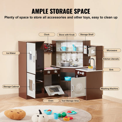 Kids Wooden Play Kitchen Set with Ice Maker & 24 Accessories
