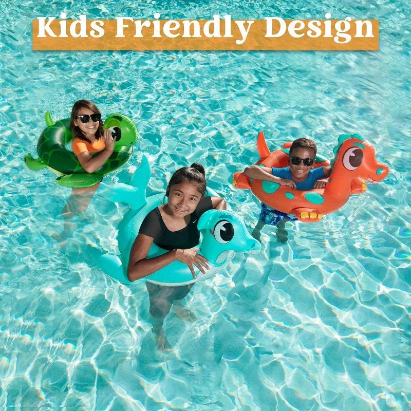 3-Pack Kids Inflatable Pool Floats - Animal Swim Rings for Summer Fun