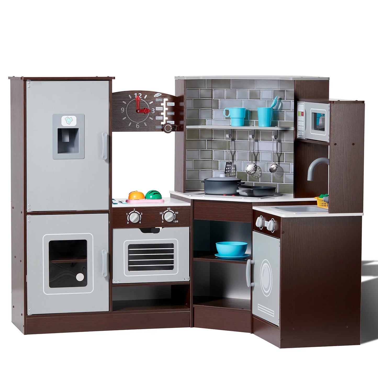 Kids Wooden Play Kitchen Set with Ice Maker & 24 Accessories