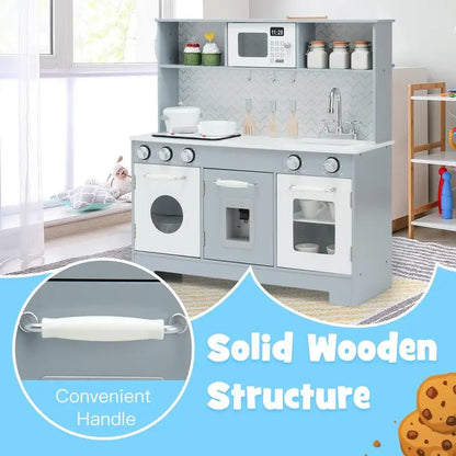 Wooden Kids Play Kitchen Set with Realistic Lights and Sounds