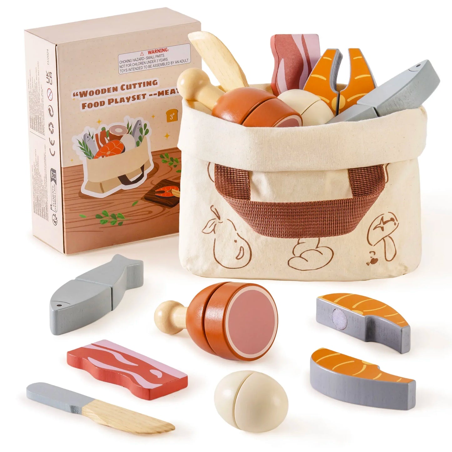 Wooden Play Food Set - Robotime Robud Montessori Kitchen Toy for Kids
