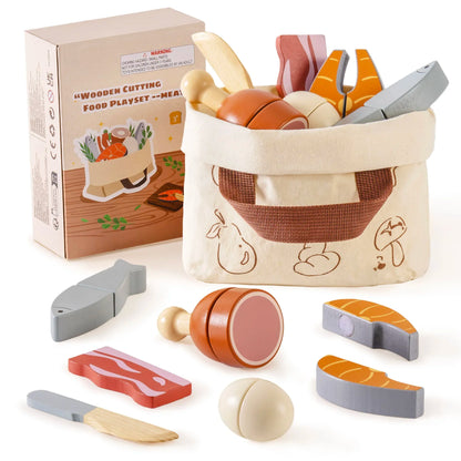 Wooden Play Food Set - Robotime Robud Montessori Kitchen Toy for Kids